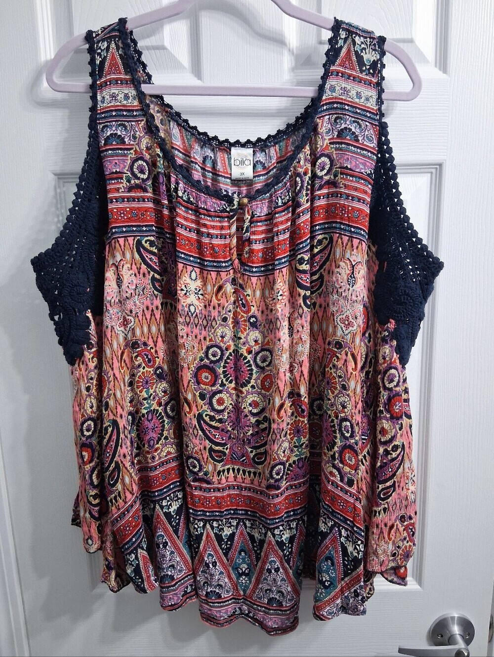 Bila Boho Tank Top Crochet Botanical Print Colorful Flowy Lightweight Plus